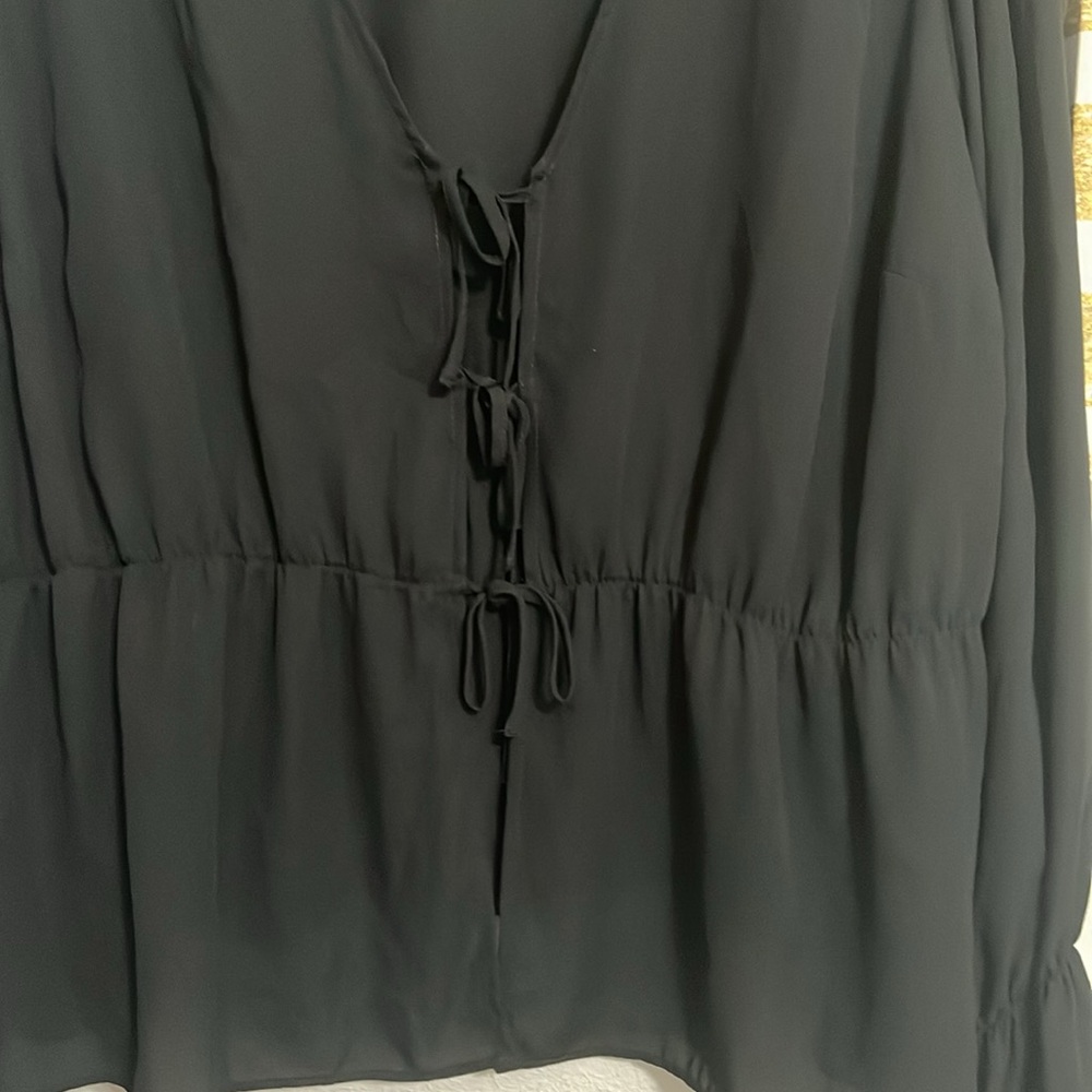 Eloquii Chiffon Tie Front Chiffon Blouse Black Size 20 NWOT - Picture 5 of 11
